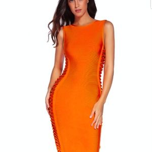 MARTINIQUE'

Burnt Orange Side Weave Bandage Dress